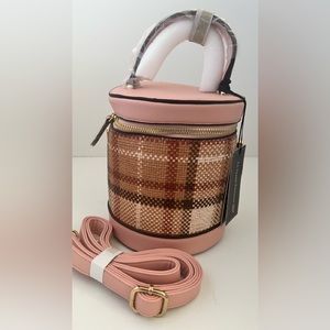 Pink plaid barrel crossbody